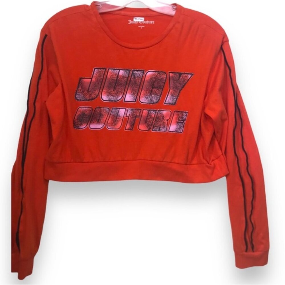 Juicy Couture NEW Crop Top Cotton Graphic Logo Long Sleeve Crew Orange Shirt S